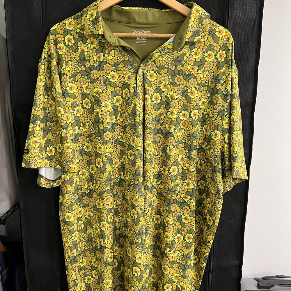 Men’s Olive Green Floral Good Good Golf Polo